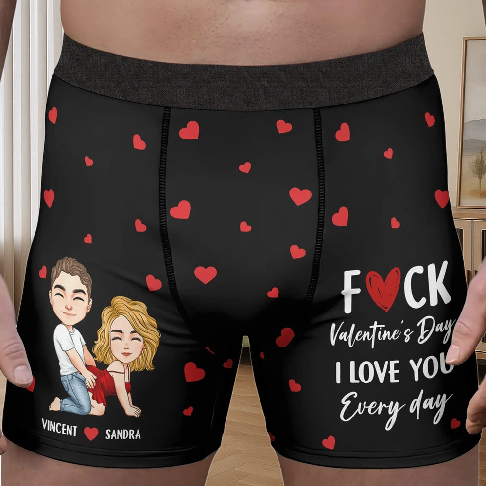 Personalized Men's Boxer Briefs with Cute Cartoon Couple & Hearts, Funny Romantic Gift for Boyfriend or Husband