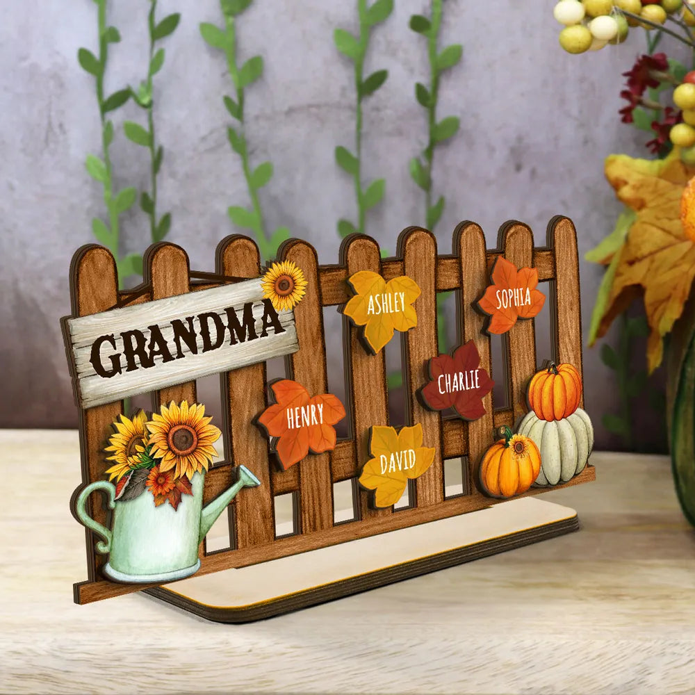 Personalized Grandma's Garden Fall Leaves Plaque, Keychain,  Blanket,  Sign - Perfect Fall Season Decor and Gift