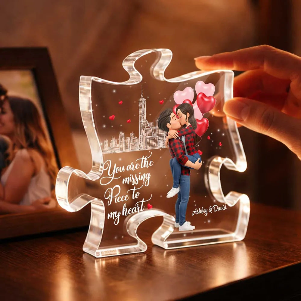 Puzzle Acrylic Block Plaque, You Are The Missing Piece To My Heart, Romantic Kissing Couple Keepsake Gift For Couple