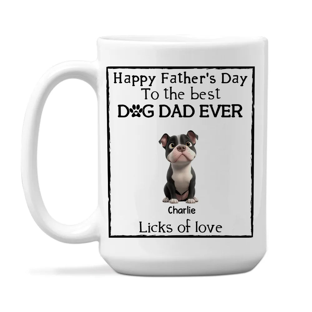 Happy Father’s Day Mug – Cartoon Dogs Sitting Together with Licks of Love – Personalized Gift for Dog Dads