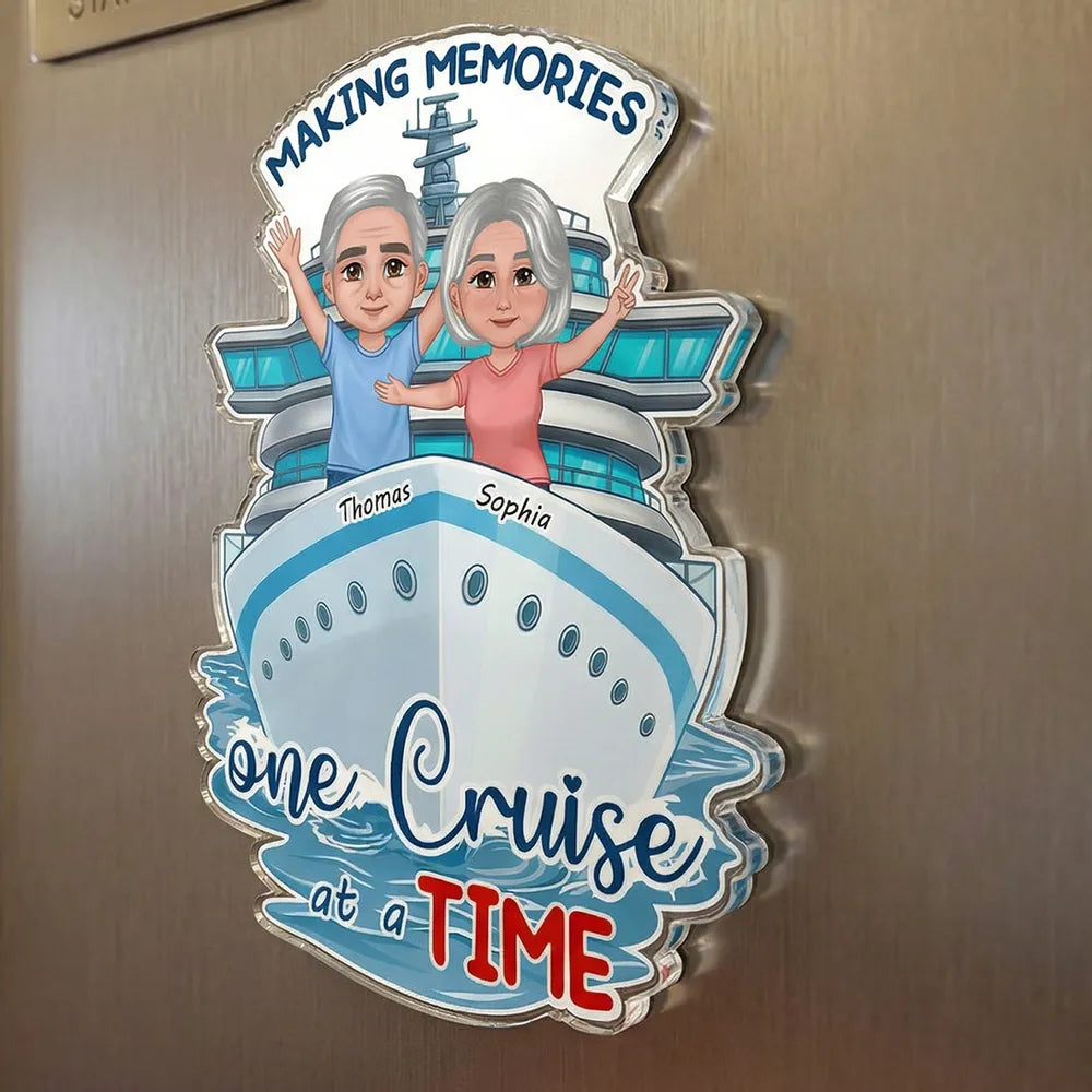 Making Memories One Cruise at a Time Acrylic Magnet - Personalized Cruise Ship Door Keepsake, Sweet Couple Travel Gift