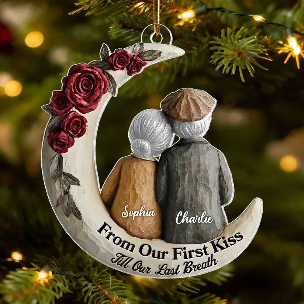 Acrylic Ornament with 'From Our First Kiss Till Our Last Breath' Sweet Couple Moon Christmas Ornament Unique Gift