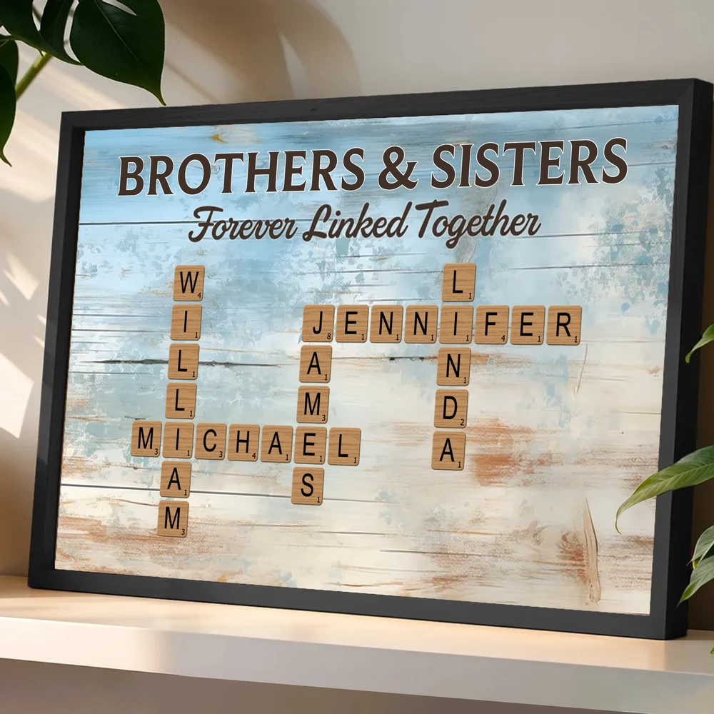 Personalized Brothers & Sisters Poster – Custom Name Crossword Wall Art, Heartwarming Sibling Gift & Unique Home Decor