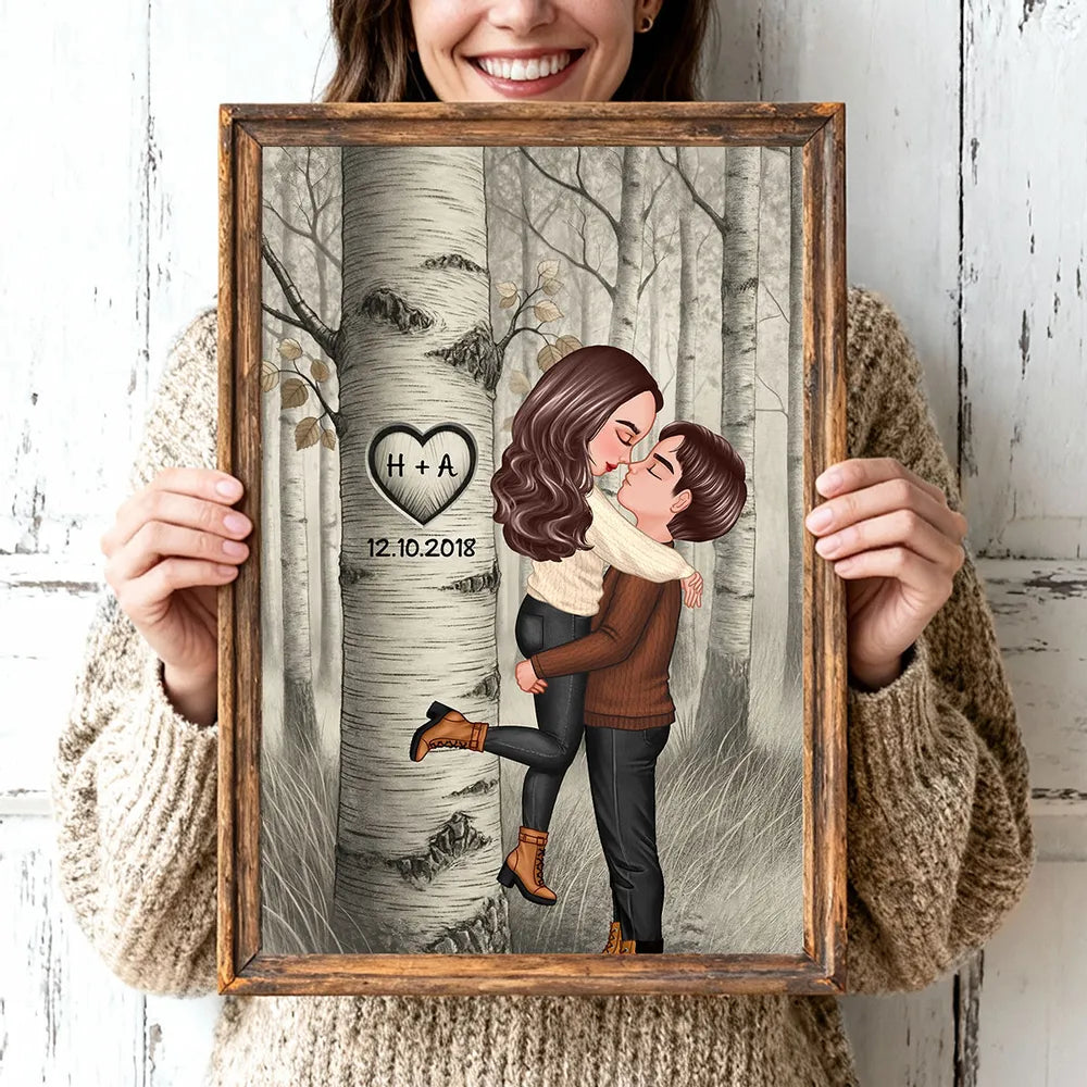 Carved in My Heart Style Personalized Poster, Cozy Forest Couple Wall Art for Home Decor, Sentimental Unique Gift for Couples