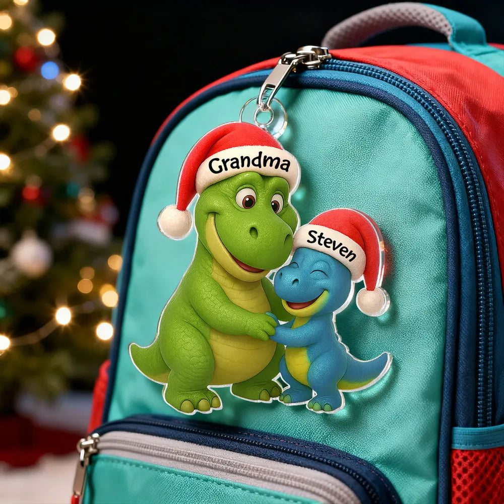 Custom Christmas Dinosaur Family Ornament with Hug Design