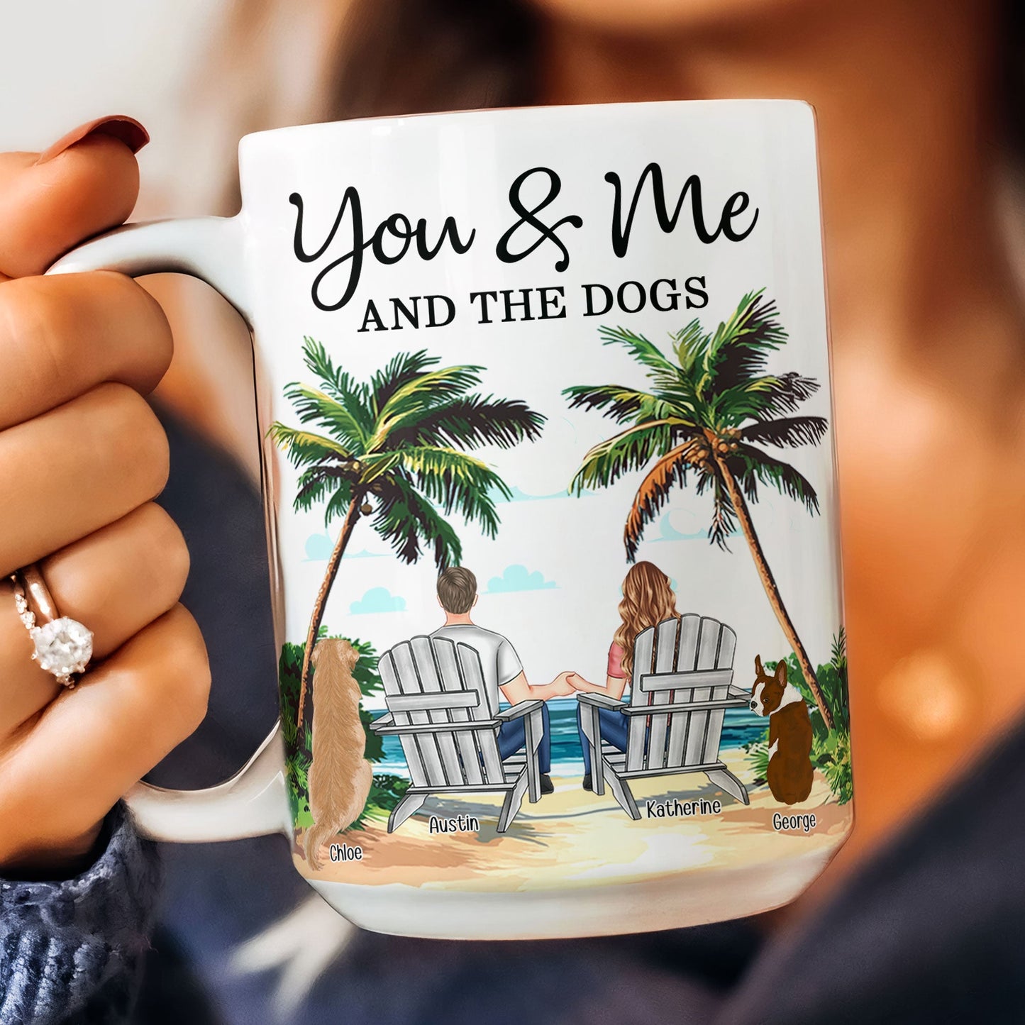 Personalized White Ceramic Mug – You & Me and the Dogs, Custom Mug for Couples with Their Dogs, Perfect Gift for Dog Lovers,