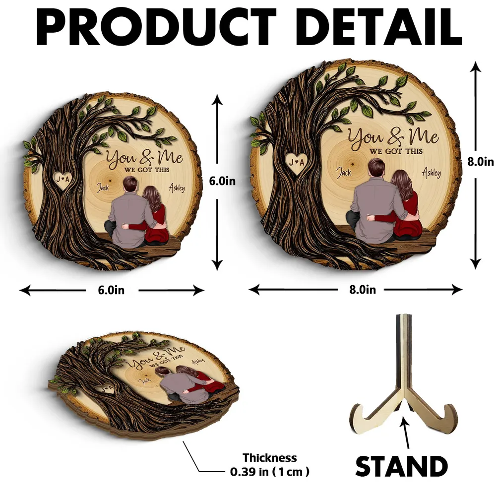 Personalized 2-Layer Wooden Plaque, Couple Sitting Back View Under Heart Tree, Unique Romantic Gift for Your & Me Moments