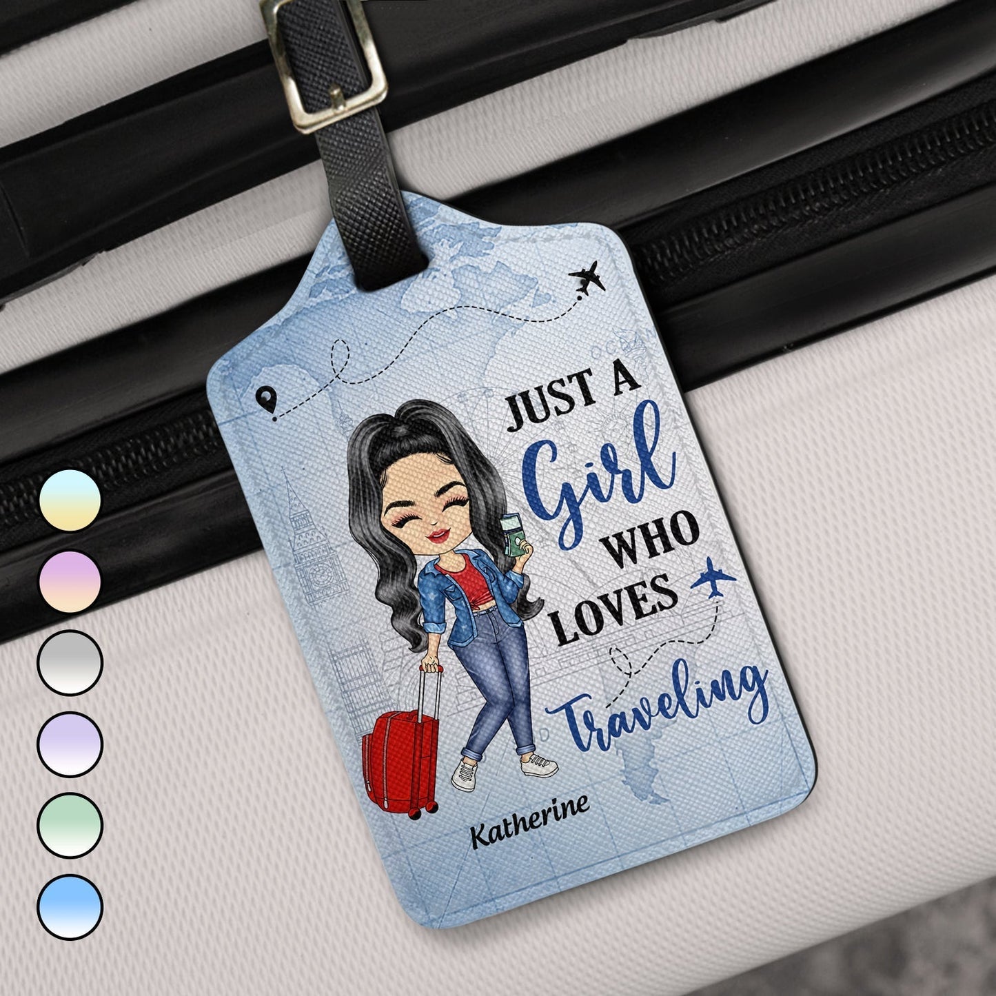 Personalized Leather Luggage Tag for Girls Who Love Traveling – Cute Cartoon Traveler, Easy to Spot, Unique Travel Gift