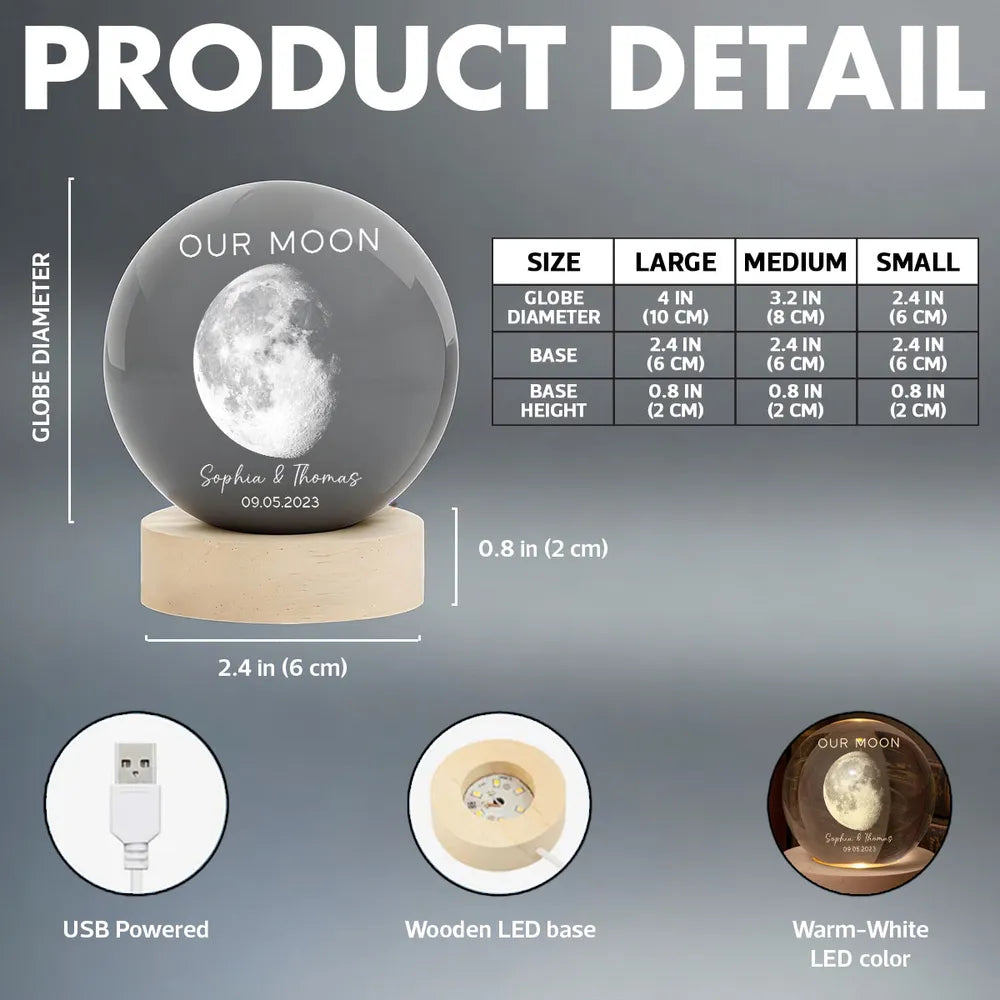 Custom Our Moon Globe Lamp, Cozy Romantic Room Glow, Meaningful Keepsake Gift for Wife Husband Girlfriend Boyfriend