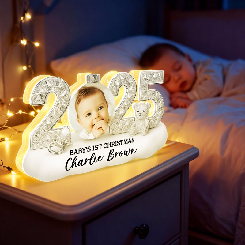 Baby's First Christmas Acrylic Light Box - Custom Photo, Warm Glow Nursery Decor - Unique Gift for New Parents