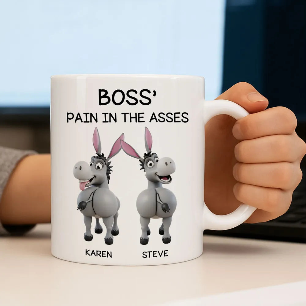 Funny Personalized White Ceramic Mug for Boss – Custom Cartoon Donkey Team, Unique Office Gift for Coworkers, Hilarious Value-Priced Present