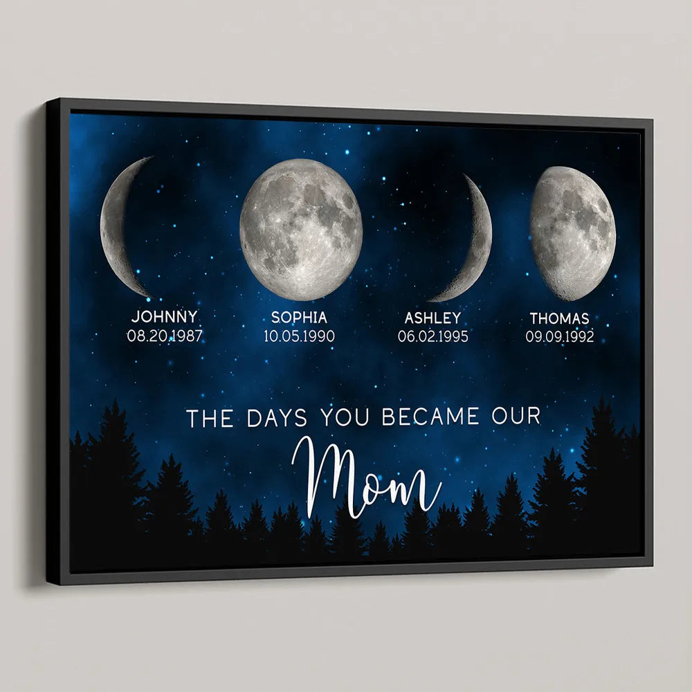 The Days You Became Our Dad Poster – Moon Phases over Forest Night Sky, Creative Personalized Gift for Dad