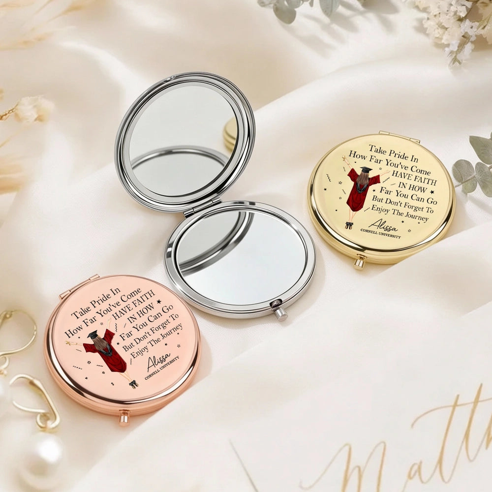 Personalized Metal Compact Mirror Graduation Quote Design, Unique Gift For Her, Sweet Everyday Reminder