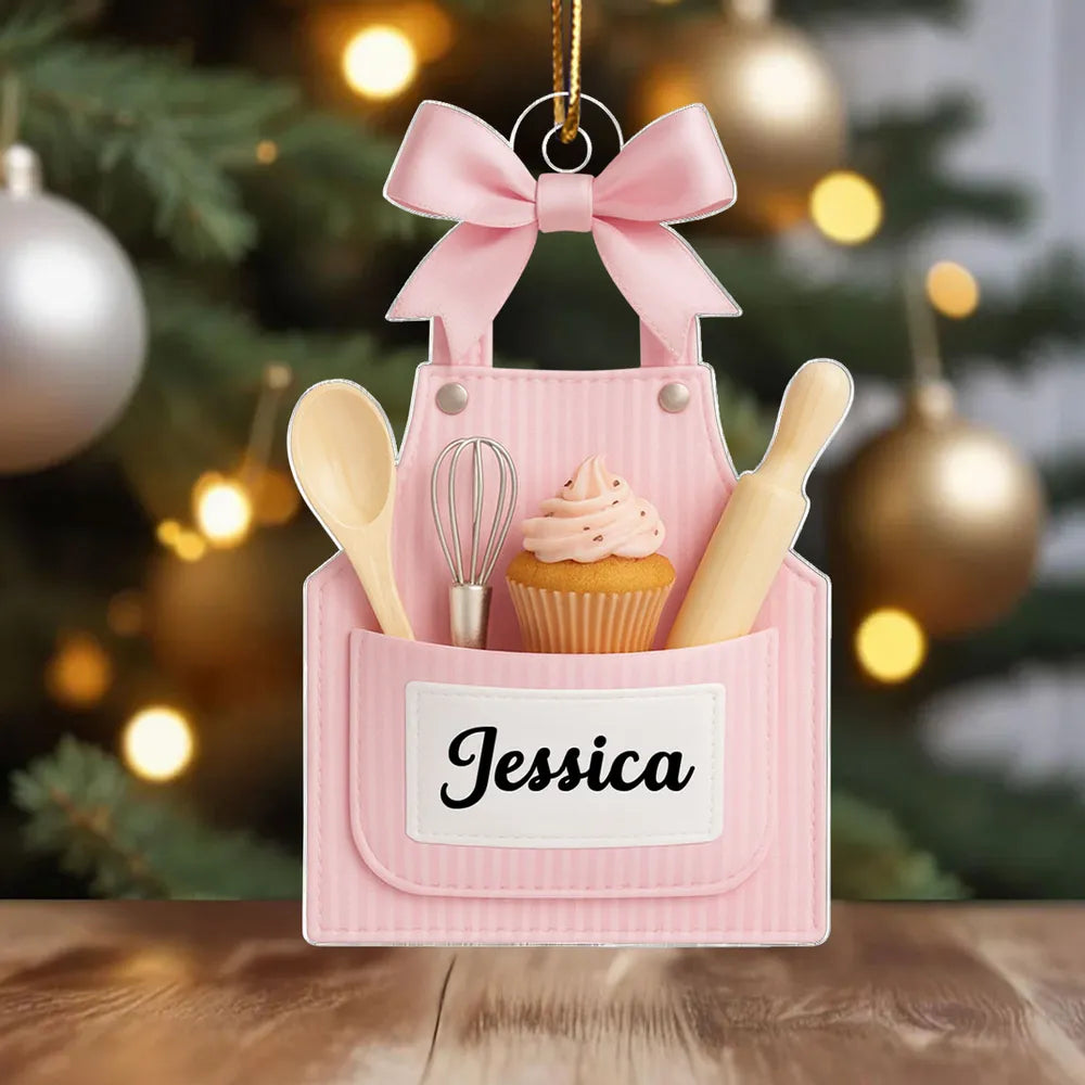 Acrylic Ornament Personalized Sweet Baking Apron with Cupcake Look for Holiday Home Decor, Heartwarming Gift for Her