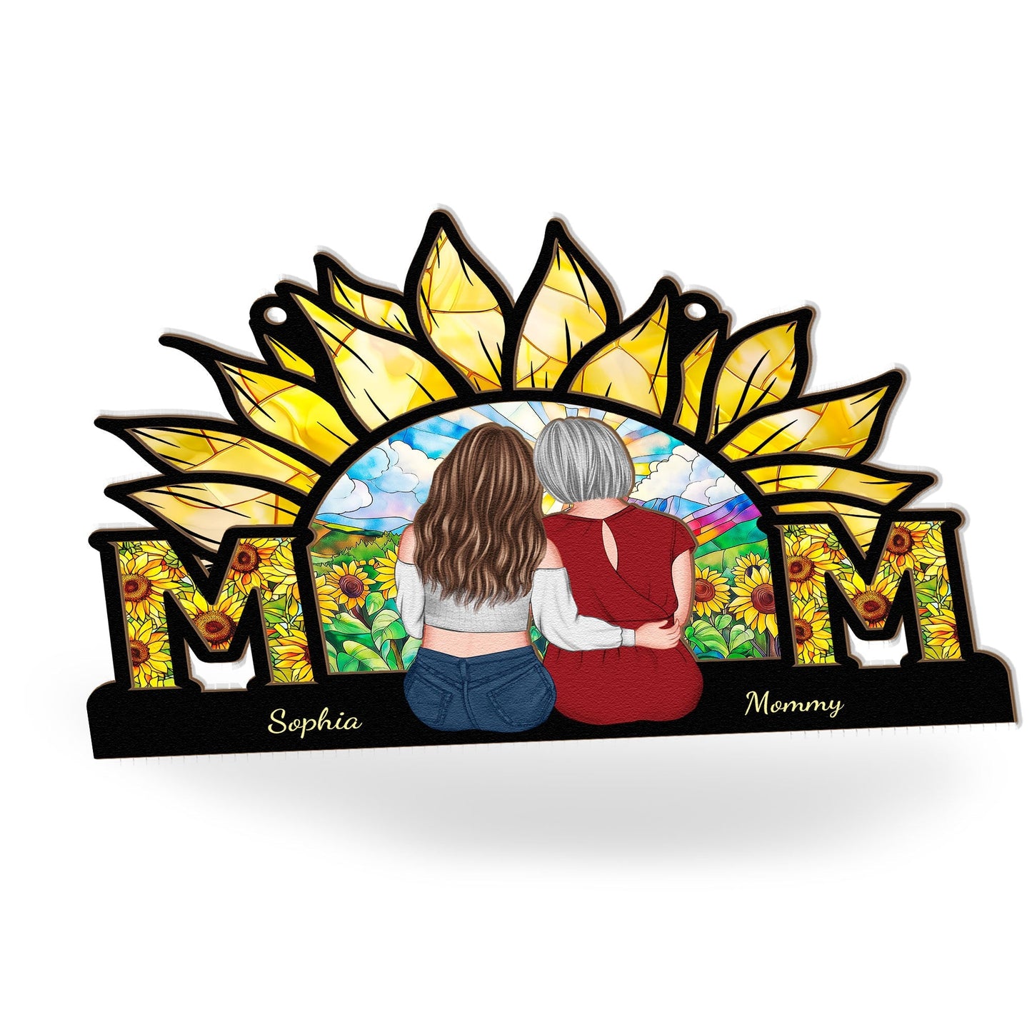 Sunflower MOM Personalized Ornament - Wood & Acrylic Gift