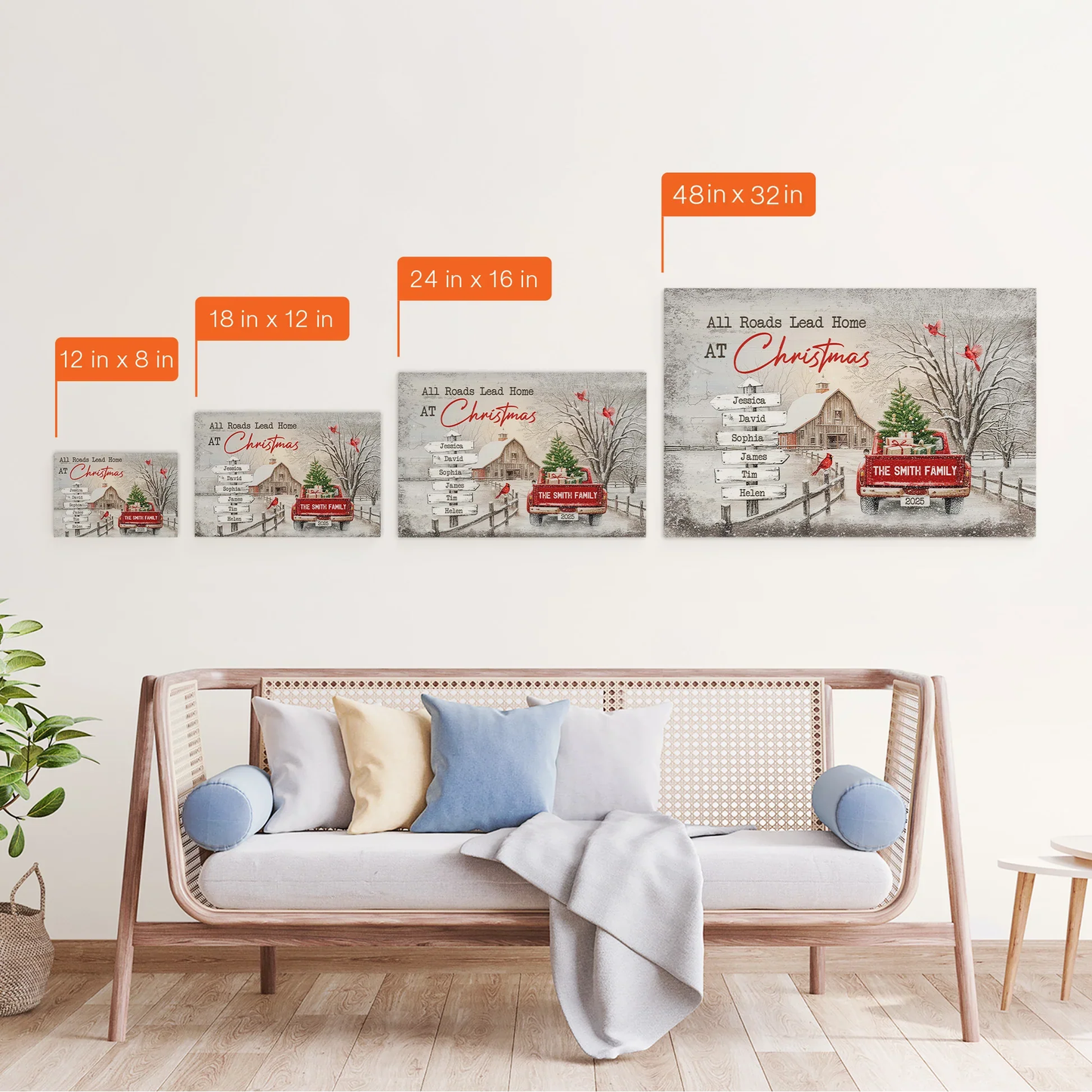 All Roads Lead Home At Christmas Personalized Poster – Custom Family Names Winter Farmhouse Wall Art, Unique Holiday Gift for Mom & Loved Ones