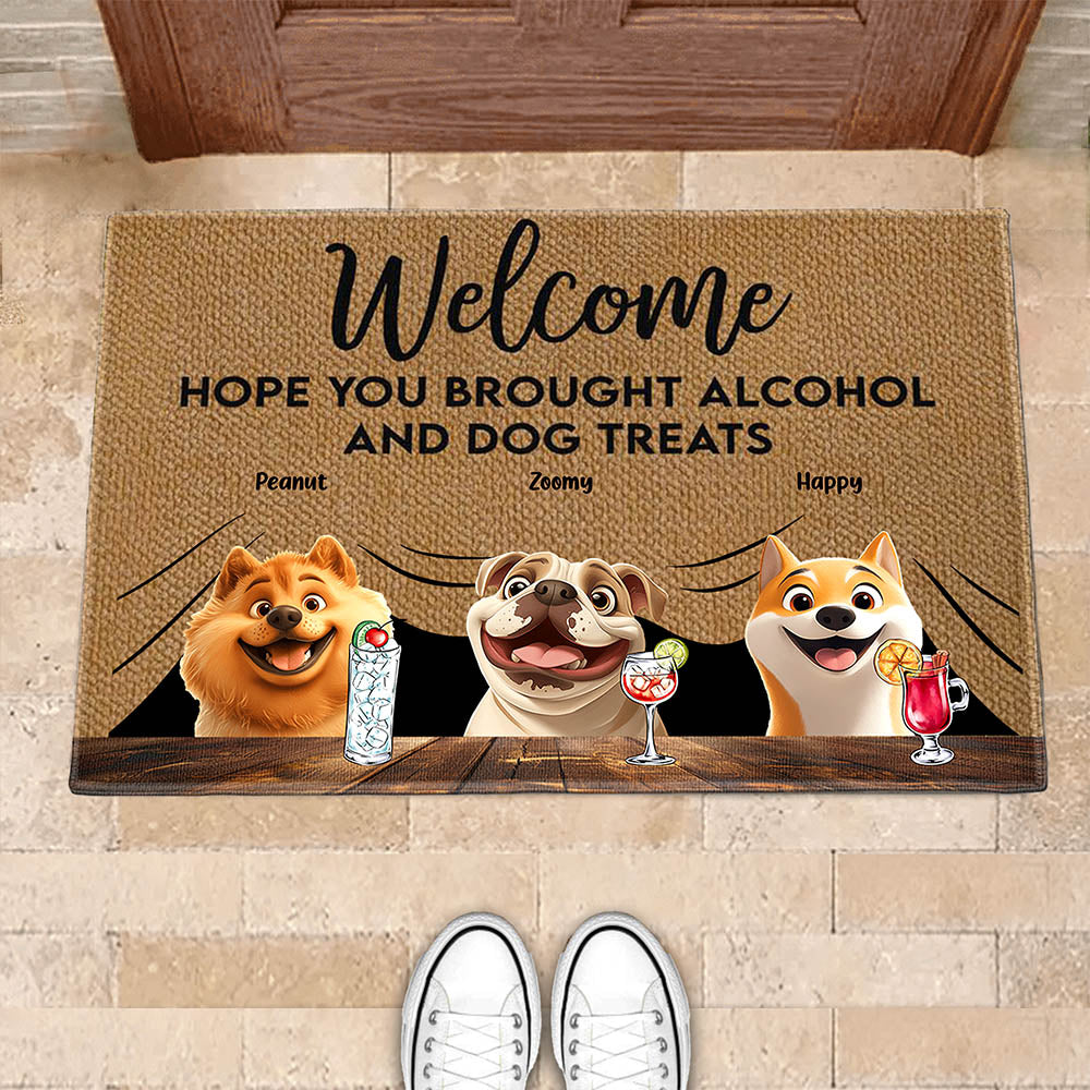 Pet-Themed Doormat – 'Hope You Brought Alcohol and Dog Treats,' Funny Home Decor Gift