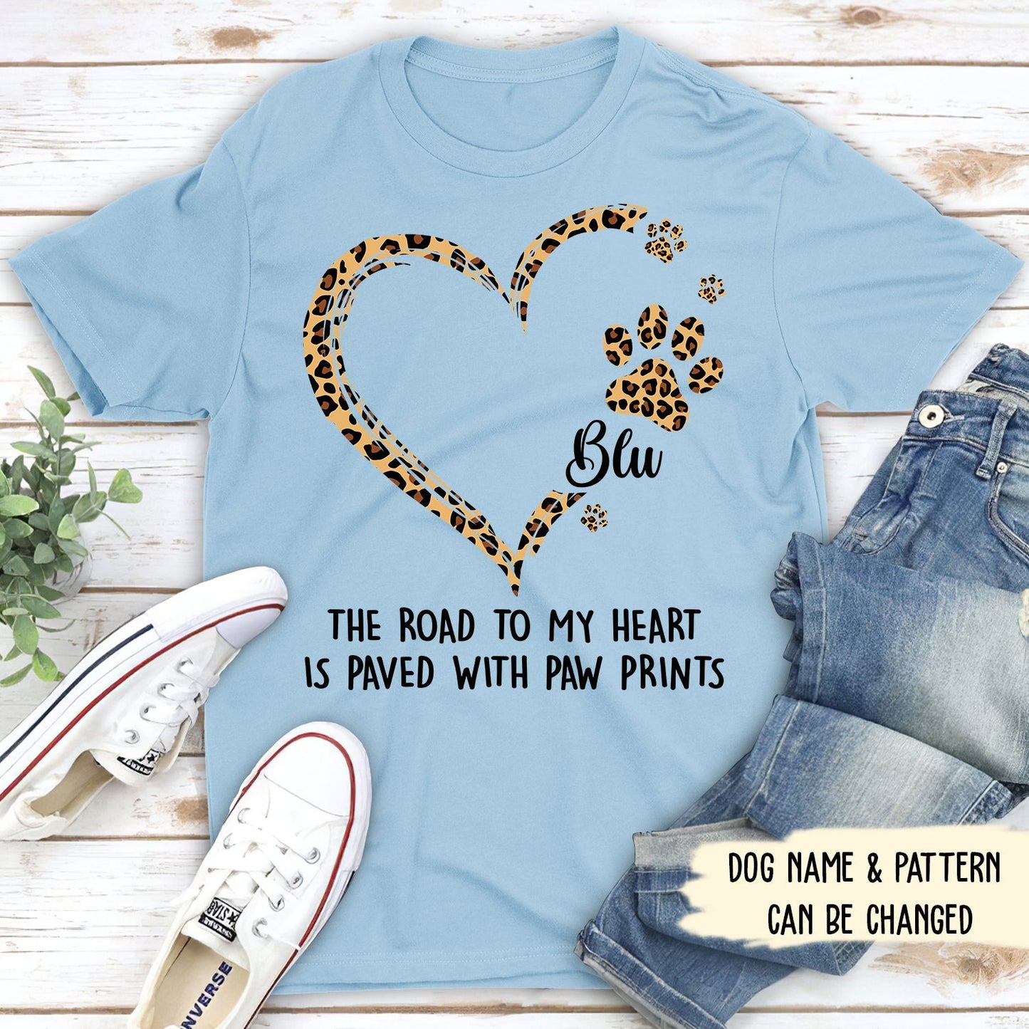 Personalized Pet Lover T-Shirt – The Road to My Heart is Paved with Paw Prints – The Perfect Gift for Pet Owners