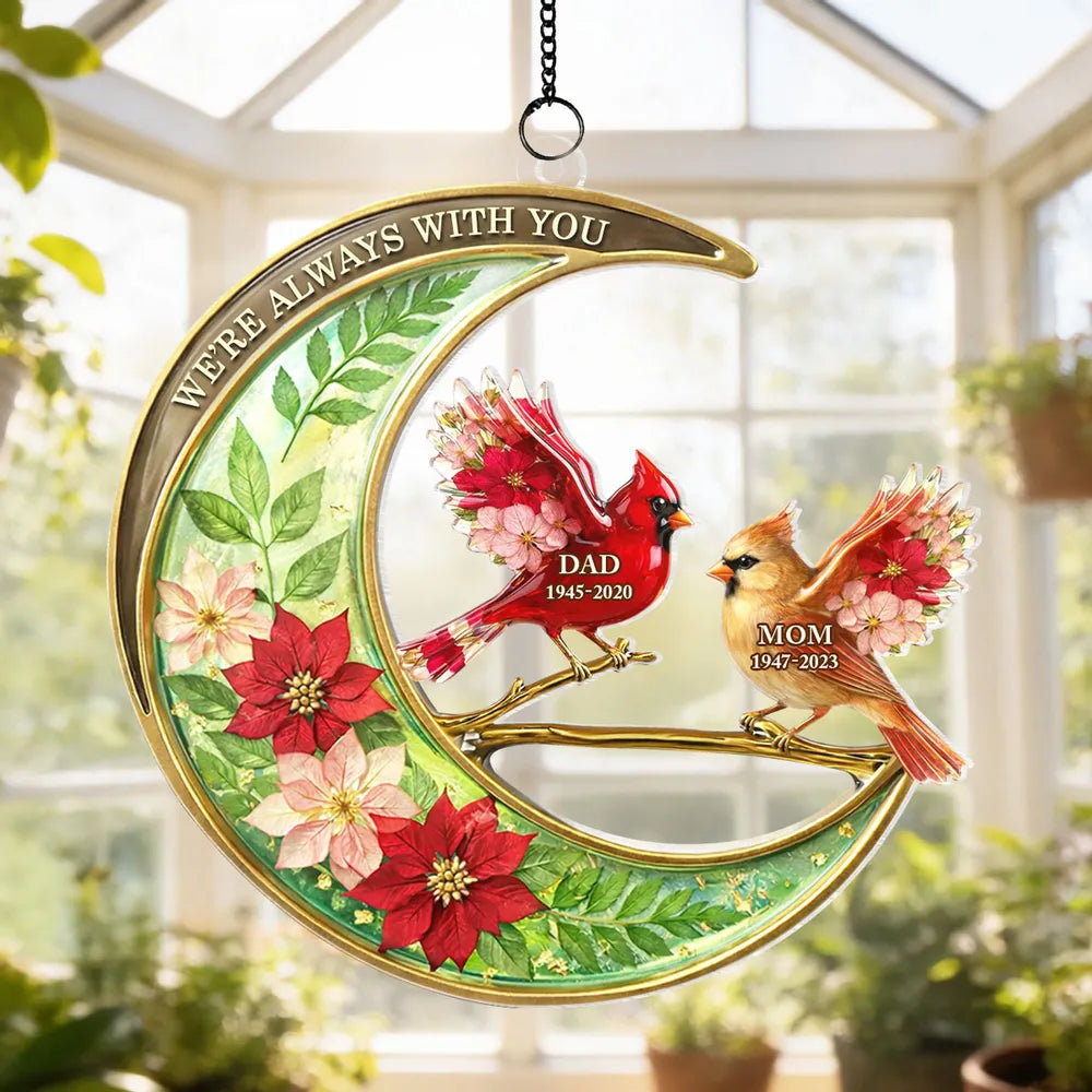 I'm Always With You Cardinal Acrylic Suncatcher Ornament, Personalized Remembrance Window Hanging, Thoughtful Gift for Family