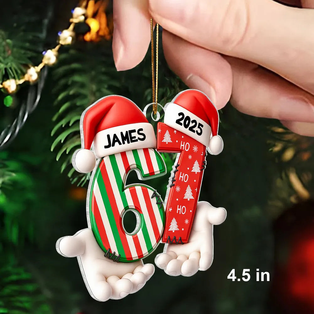 Personalized Acrylic Ornament Six Seven Trend with Santa Hats – Custom Kids Christmas Tree Decor & Unique Holiday Gift