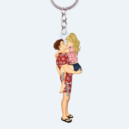 Personalized Couple Acrylic Keychain - Romantic Kissing Design