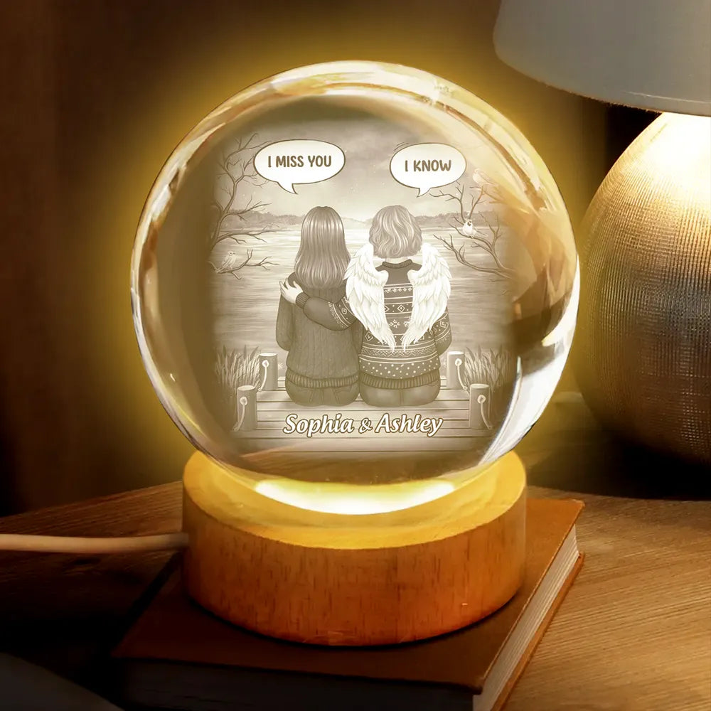 Personalized Globe Lamp with I Miss You I Know Back View Scene, Unique Memorial Sympathy Gift for Family