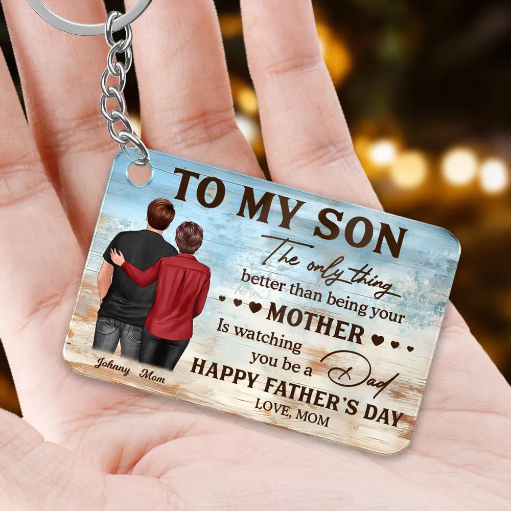 To My Son from Mom – Personalized Father’s Day Keychain, Heartfelt Wall Art Gift for Son, Emotional Gift for New Dad