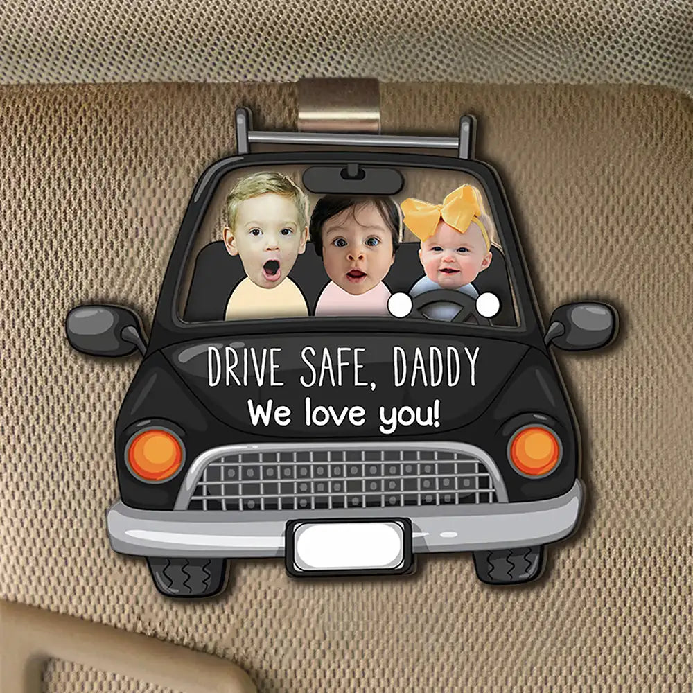 To Dad, With Love – Personalized Drive Safe Car Visor Clip with Kids – Heartfelt Gift from Family