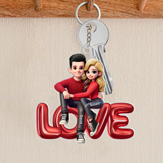 Personalized Couple Acrylic Keychain - Romantic LOVE Design for Special Gifts