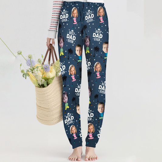 Best Dad Ever Sweatpants – Fun Personalized Pajamas with Kids’ Faces – Perfect Gift for Father’s Day or Birthdays