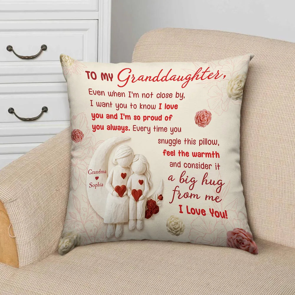 Personalized Square Pillow Grandmother and Granddaughter Hug Quote, I Want You to Know I Love You, Unique Gift