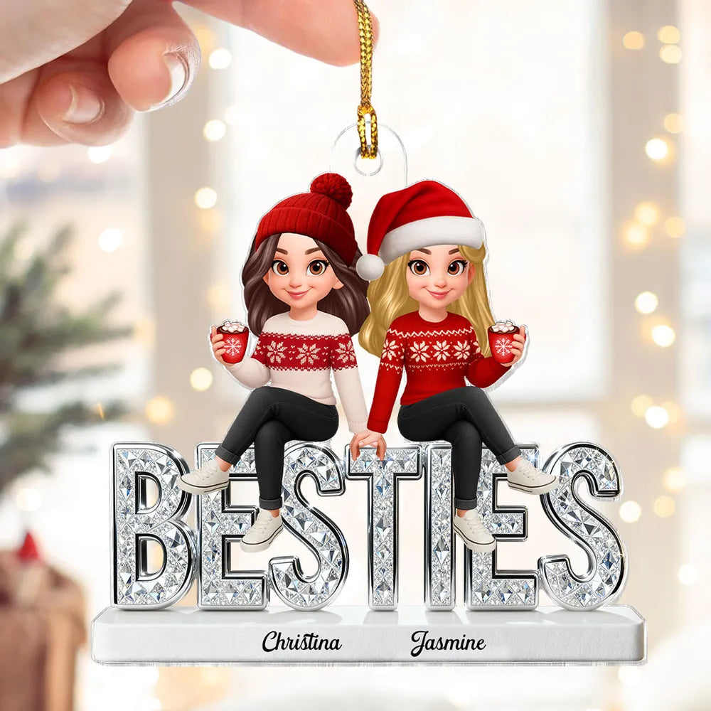 Personalized Acrylic Ornament for Best Friends with Cute Winter Characters, Festive Christmas Decor & Unique Gift