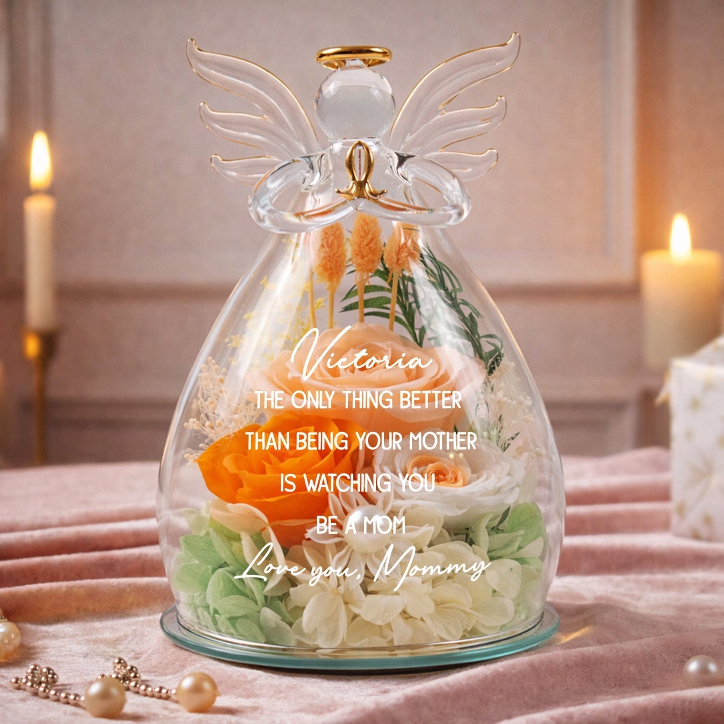 LED Floral Angel Figurine Personalized for a Daughter, Heartwarming Mom Pride Gift, Soft Light Home Accent She'll Treasure