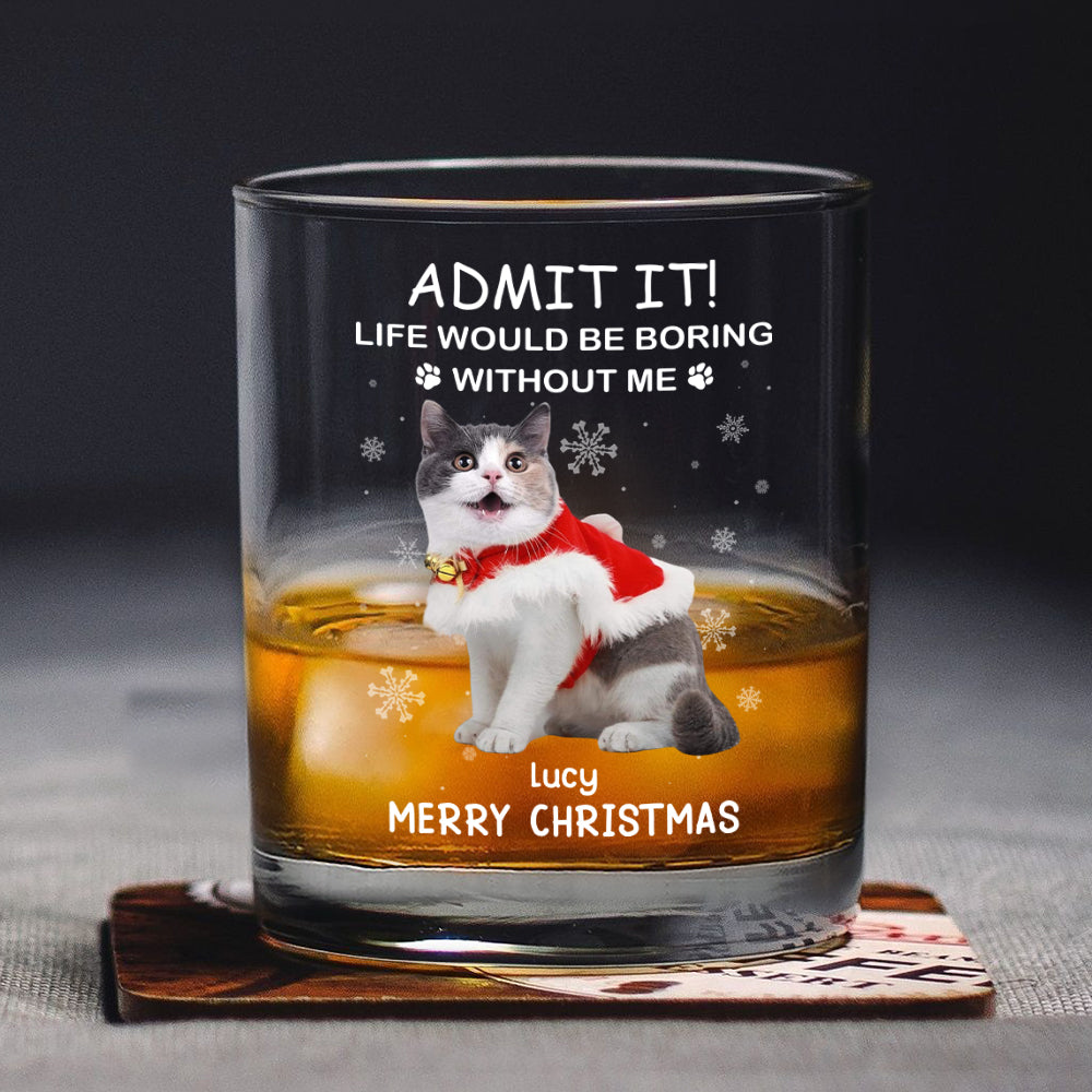 Custom Christmas Whiskey Glass with Cute Dog Illustration, Personalized Pet Lover Gift for Dad or Him, Fun Barware for Special Occasions