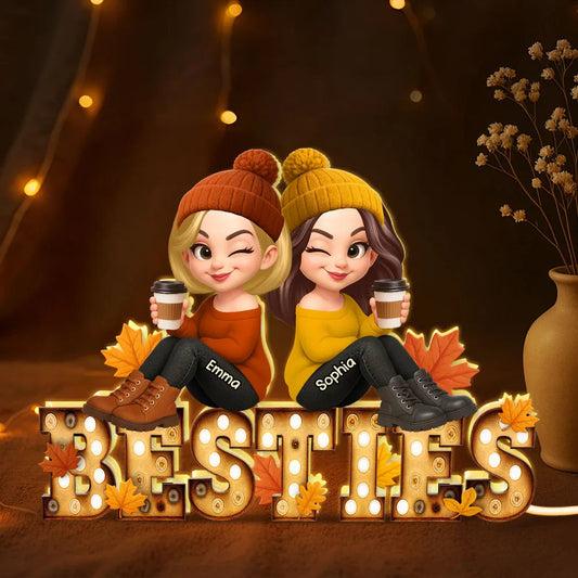 Personalized Sisters Acrylic Light Box with Cute Cartoon Design, Warm Glow Bedroom Lamp, Unique Gift for Best Friend Sisters