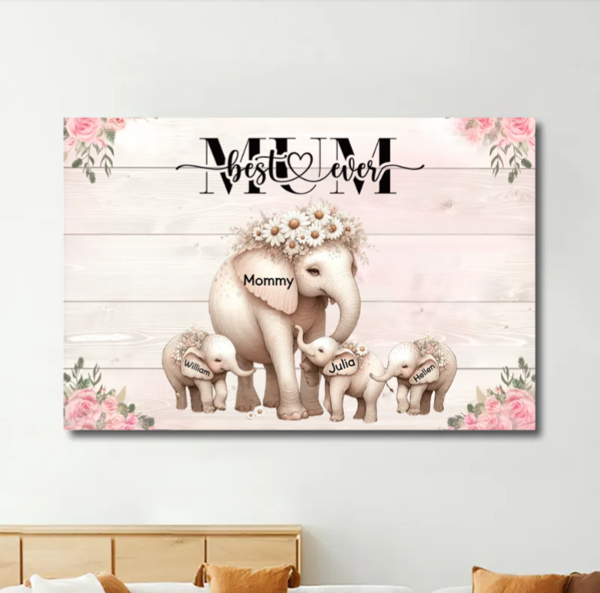 Personalized Mom Elephant Ornament – Custom Car Hanger for Mother