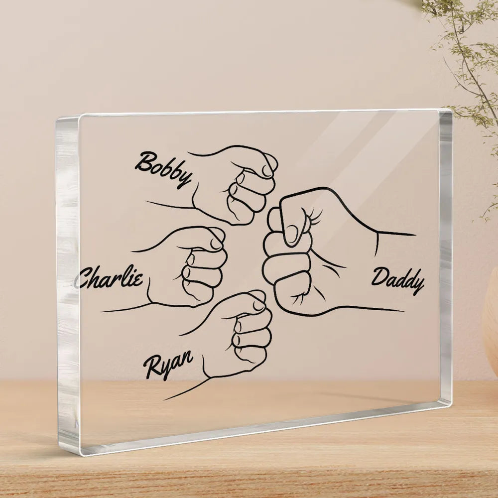 Rectangle Acrylic Block Plaque with Daddy and Kids Fist Bump Illustration, High Clarity, Heartwarming Gift for Dad