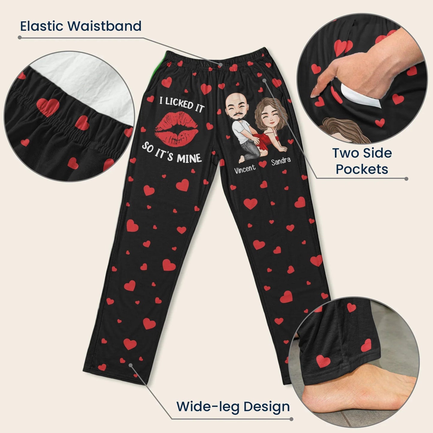 Printed Lounge Pants Personalized I Licked It So It's Mine Love Quote Cute Gift for Couples Funny Valentines Gift