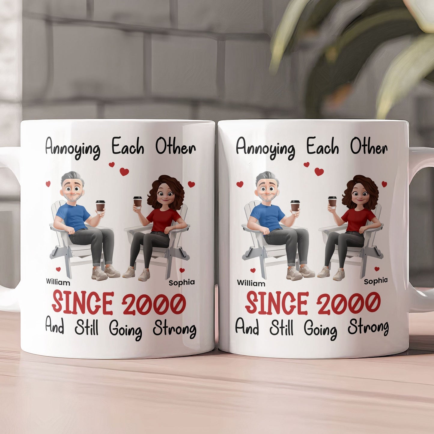 Funny Couple Mug – Custom Anniversary Gift for Husband or Wife with Coffee Illustration