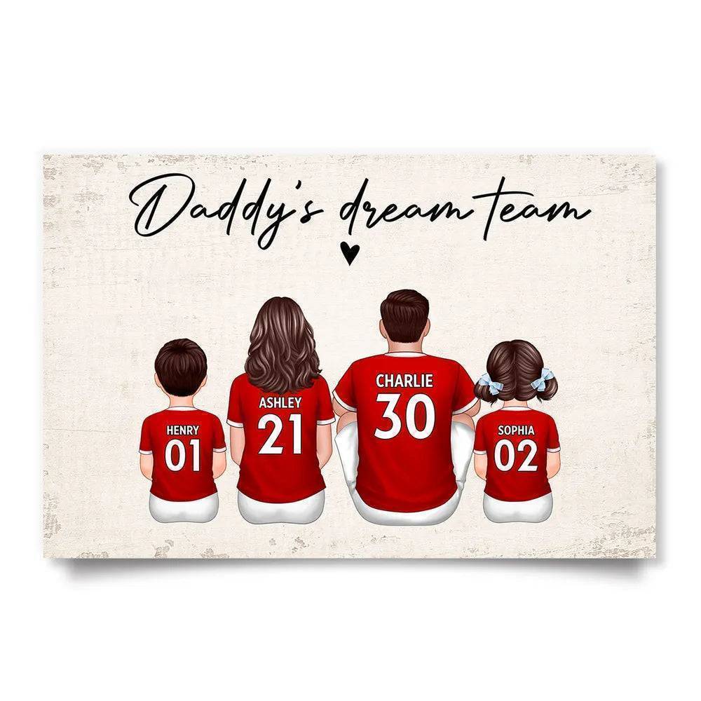 Daddy's Team Soccer Football Family Sitting Personalized Poster, Father's Day Gift For Dad, Grandpa, Husband