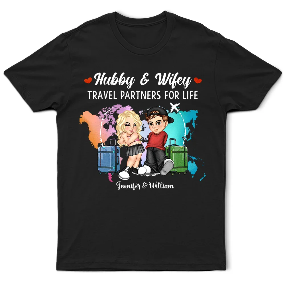 Hubby & Wifey Travel Theme T-Shirt – Personalized Couple Clothing