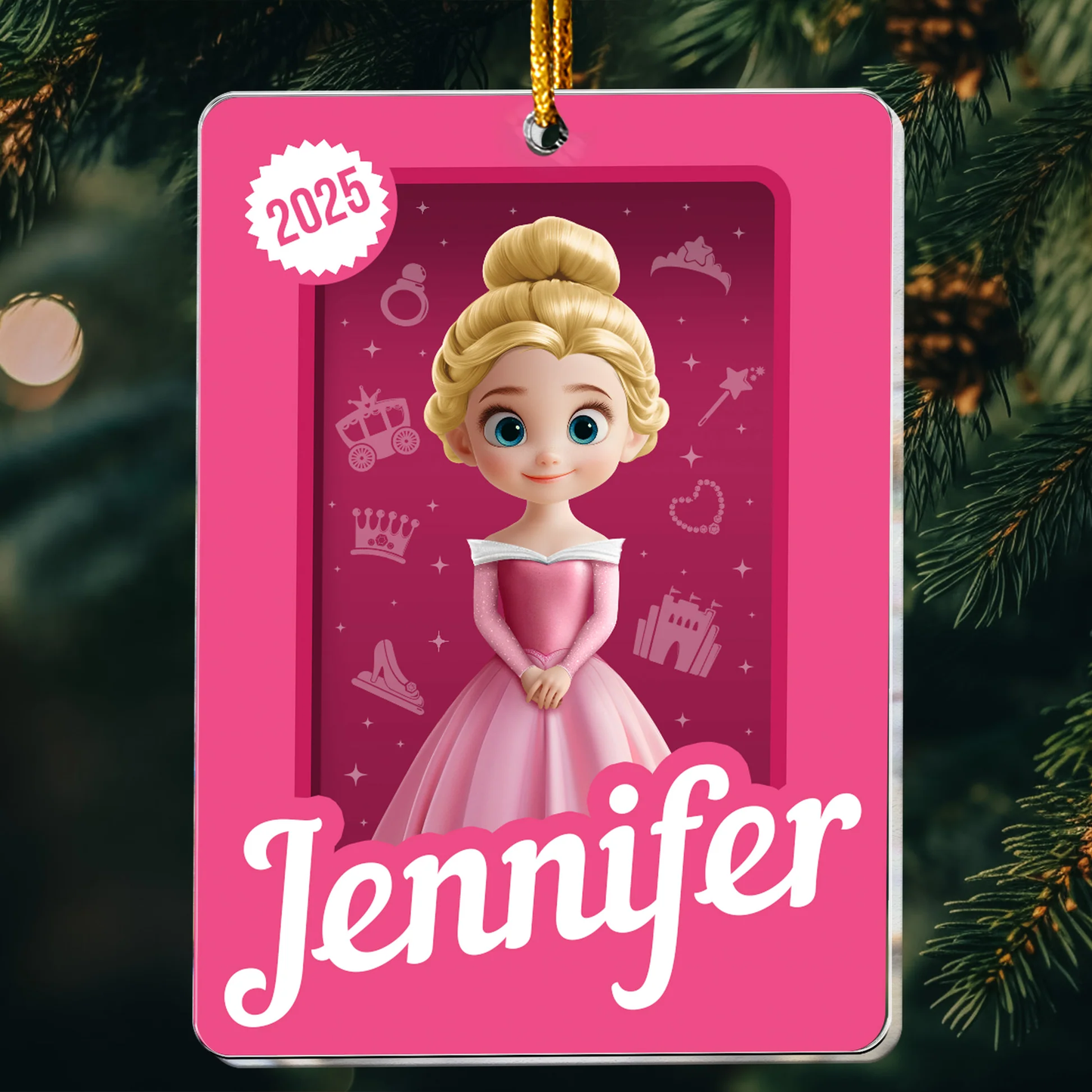 Acrylic Ornament with Cute Princess Artwork, Customizable Kids Keepsake for the Tree - Creative Gift She Will Love