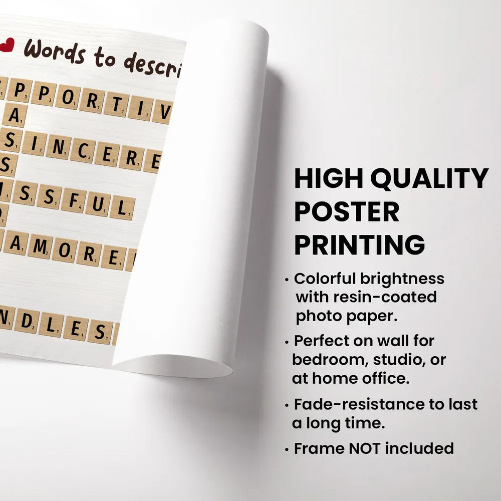 Poster – Words to Describe Our Love Crossword, Personalized Hugging Couple