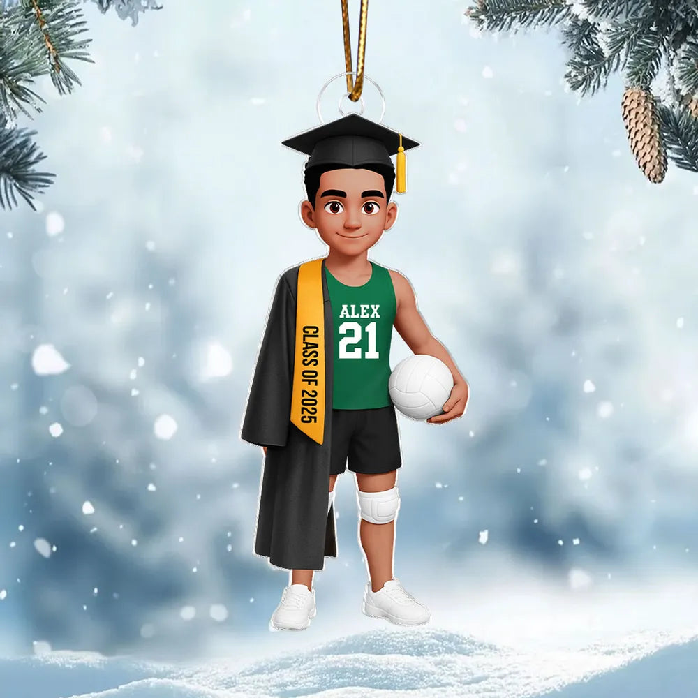 Graduation Volleyball Girl Acrylic Ornament with custom name & year, sporty keepsake gift for students and athletes