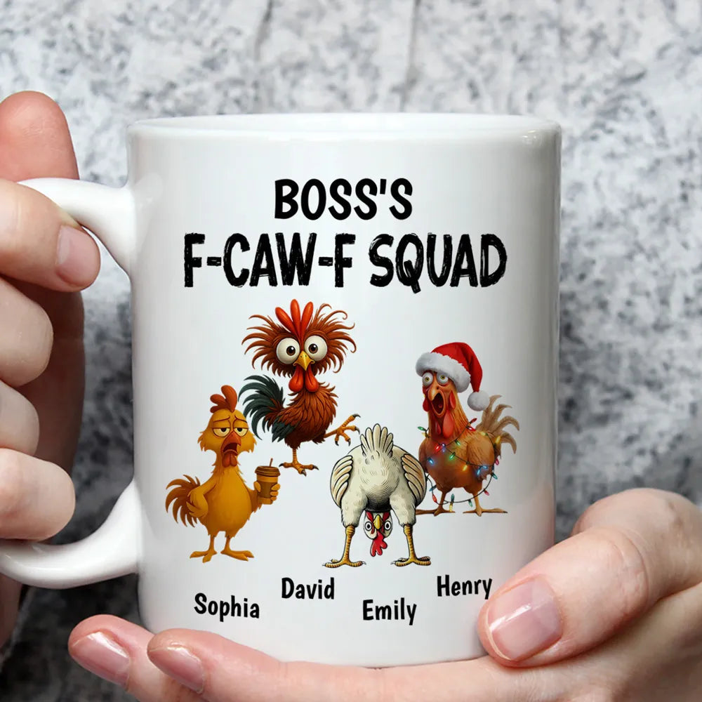 Boss FCAWF Squad White Ceramic Mug Funny Rooster Design Unique Gift for Boss