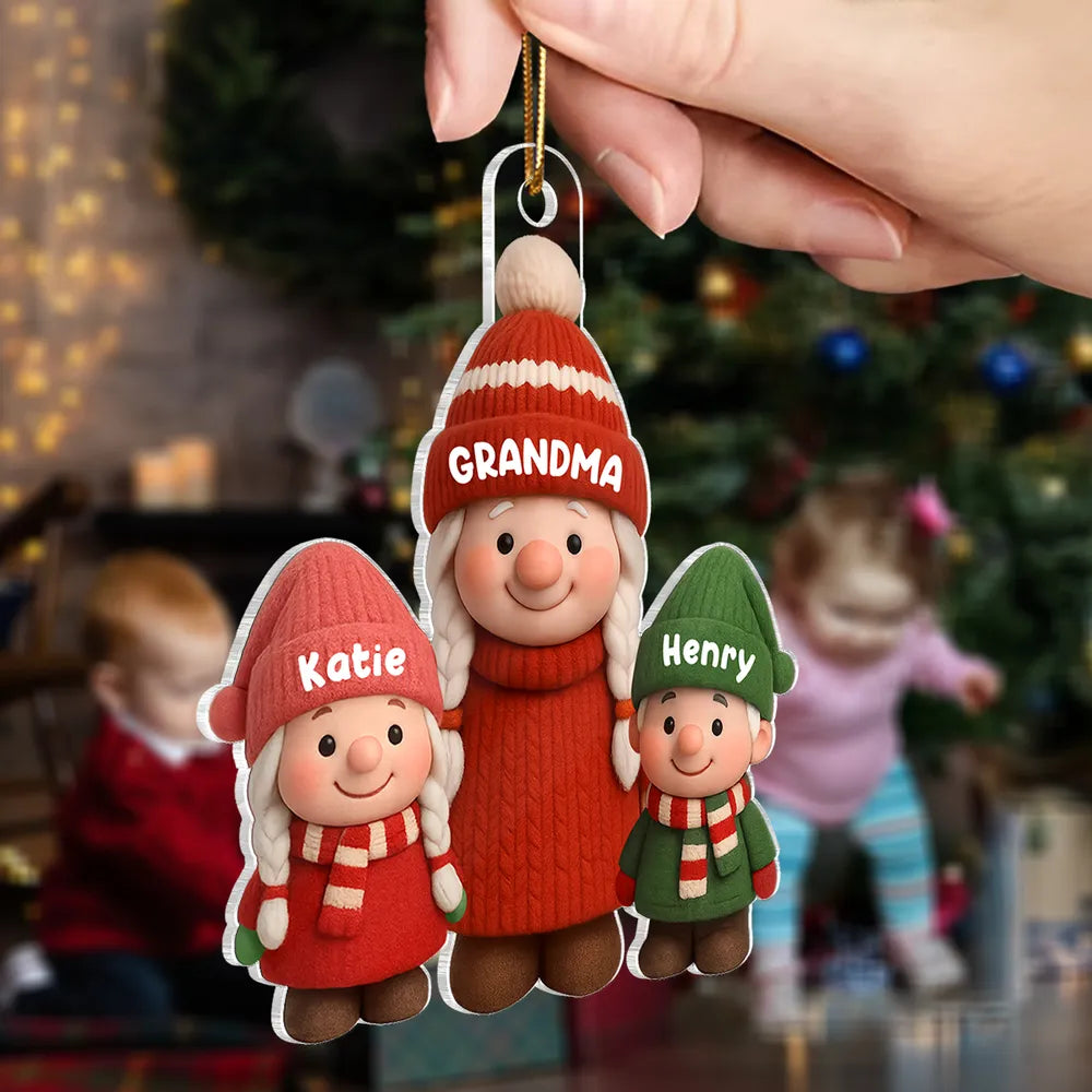 Christmas Grandma & Grandkids Acrylic Ornament – Heartwarming Family Keepsake, Perfect Gift for Grandparents