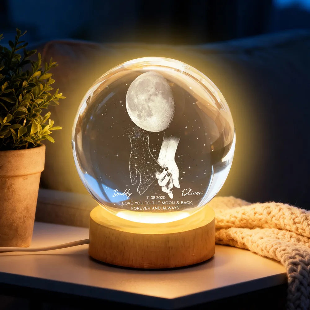 Personalized Globe Lamp with holding hands under the moon, unique memorial gift to keep them close
