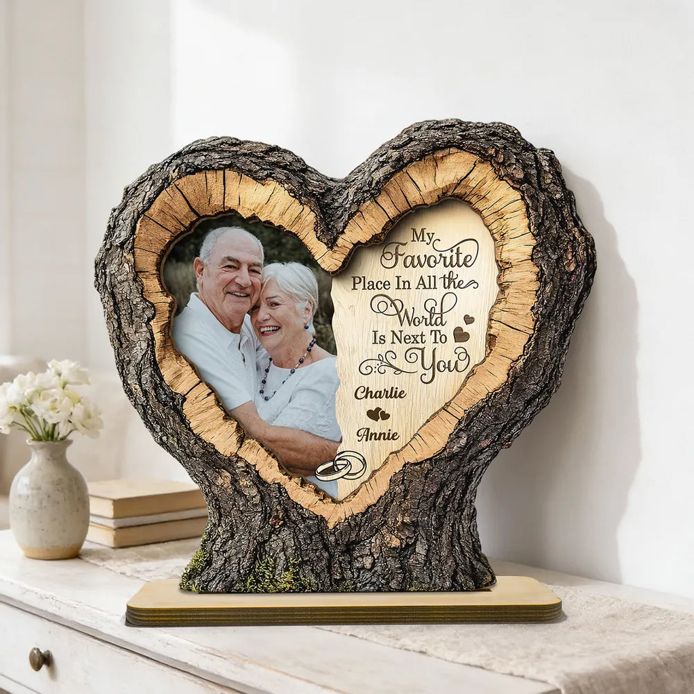 Personalized 2-Layer Wooden Plaque With Couple Photo and Heart Quote, Romantic Living Room Display, Unique Gift