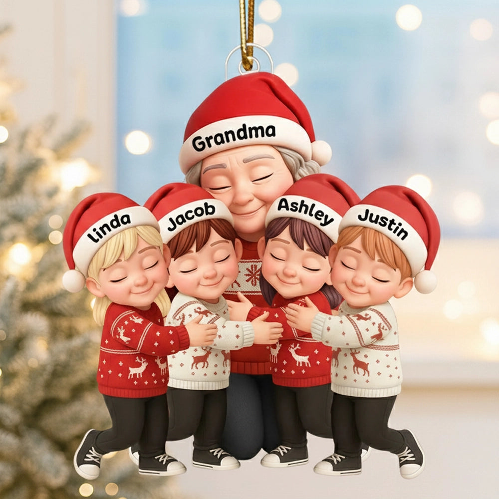 Grandma & Grandkids Christmas Acrylic Ornament – A Heartwarming Gift with Clear Print & Festive Charm