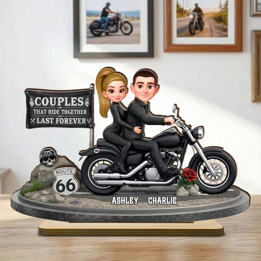 2-Layer Wooden Plaque Personalized Couple Riding a Motorcycle Heartfelt Keepsake for Living Room Display Unique Gift for Him & Her